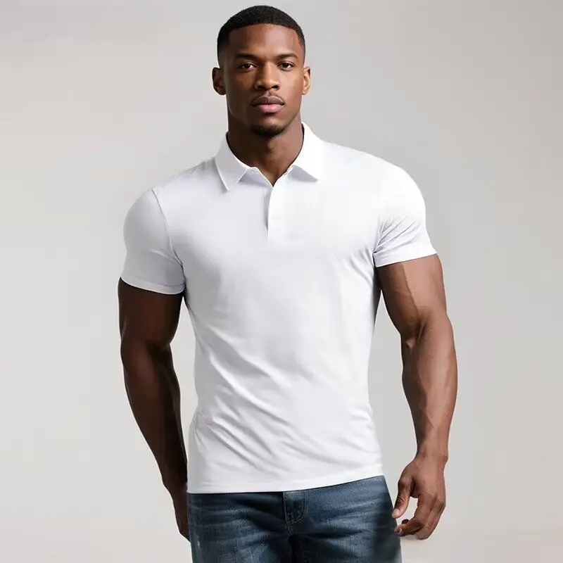 Fashion 2026 Sports Pearl Mesh Quick-drying Polo Shirt Muscle Men Slim-fitting Short-sleeved T-shirt Tight-sleeved Fitness Top