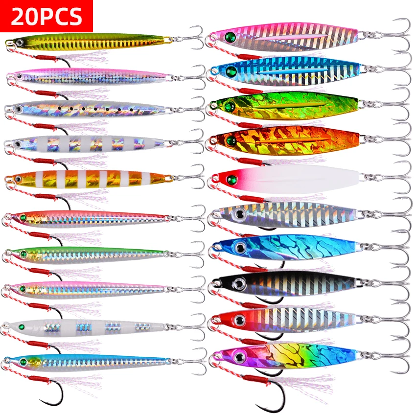 20pcs Premium Metal Jig Vib Fishing Lure Sinking Lures for Deep Sea Fishing Ideal for Jigging Hard Ice Bait and Winter Fishing