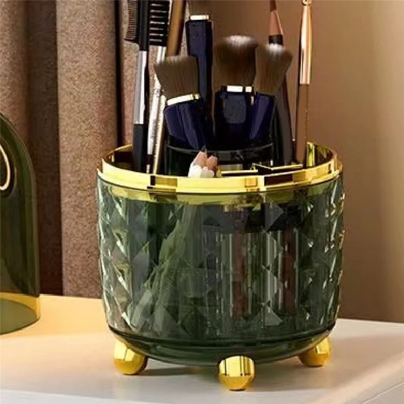 Y51A-360 Rotating Desktop Organizer Box Multifunctional Spinning Cosmetic Brush Container Dustproof For Lipsticks With Lid Durab