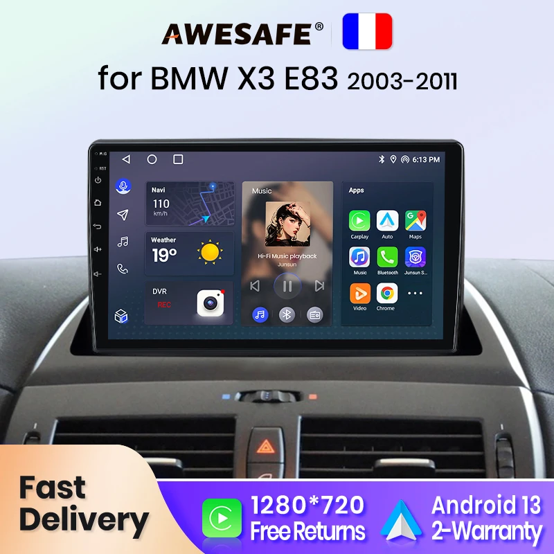 AWESAFE PX9 For BMW X3 E83 2003-2011 Car Radio Multimedia 2din Autoradio wireless  CarPlay France