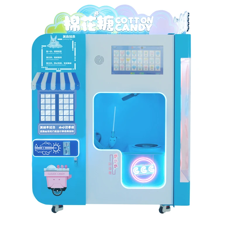 Máquina de Venda Automática de Algodão Doce Personalizada Profissional Comercial Totalmente Automatizada com Tela Sensível ao Toque Inteligente