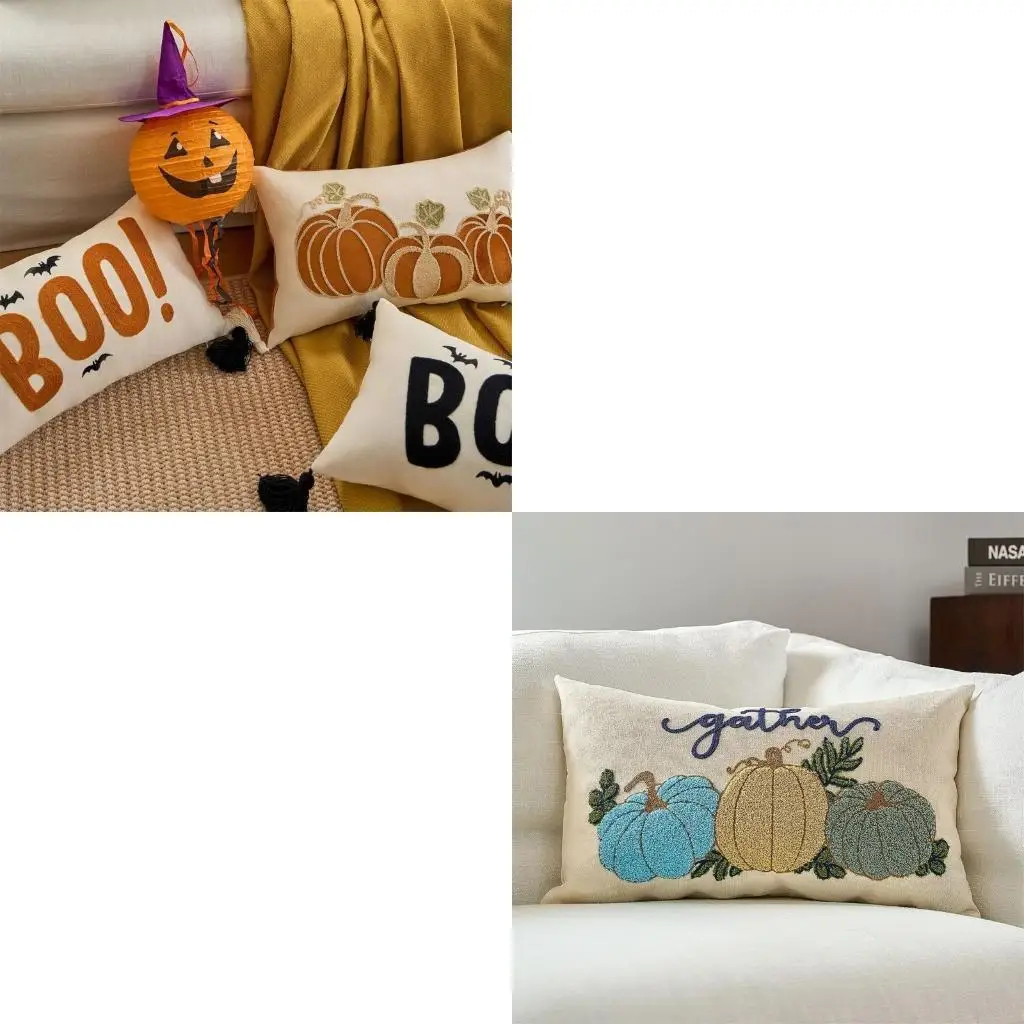 

G6KF Embroidered Halloweens Pillow Case Polyester Seasonal Home Accessory