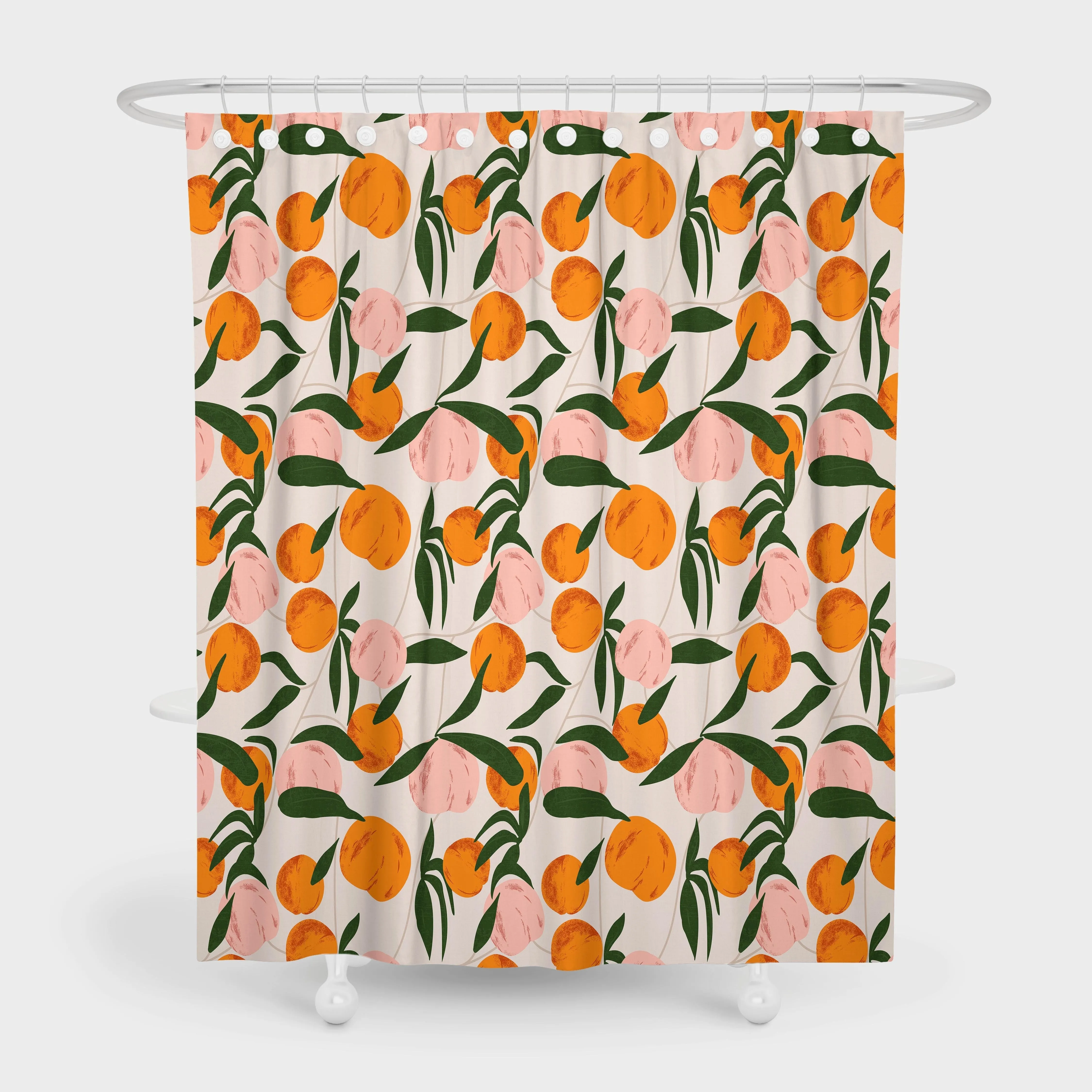 Decorate your bathroom with this vibrant orange apple shower curtain with hooks!