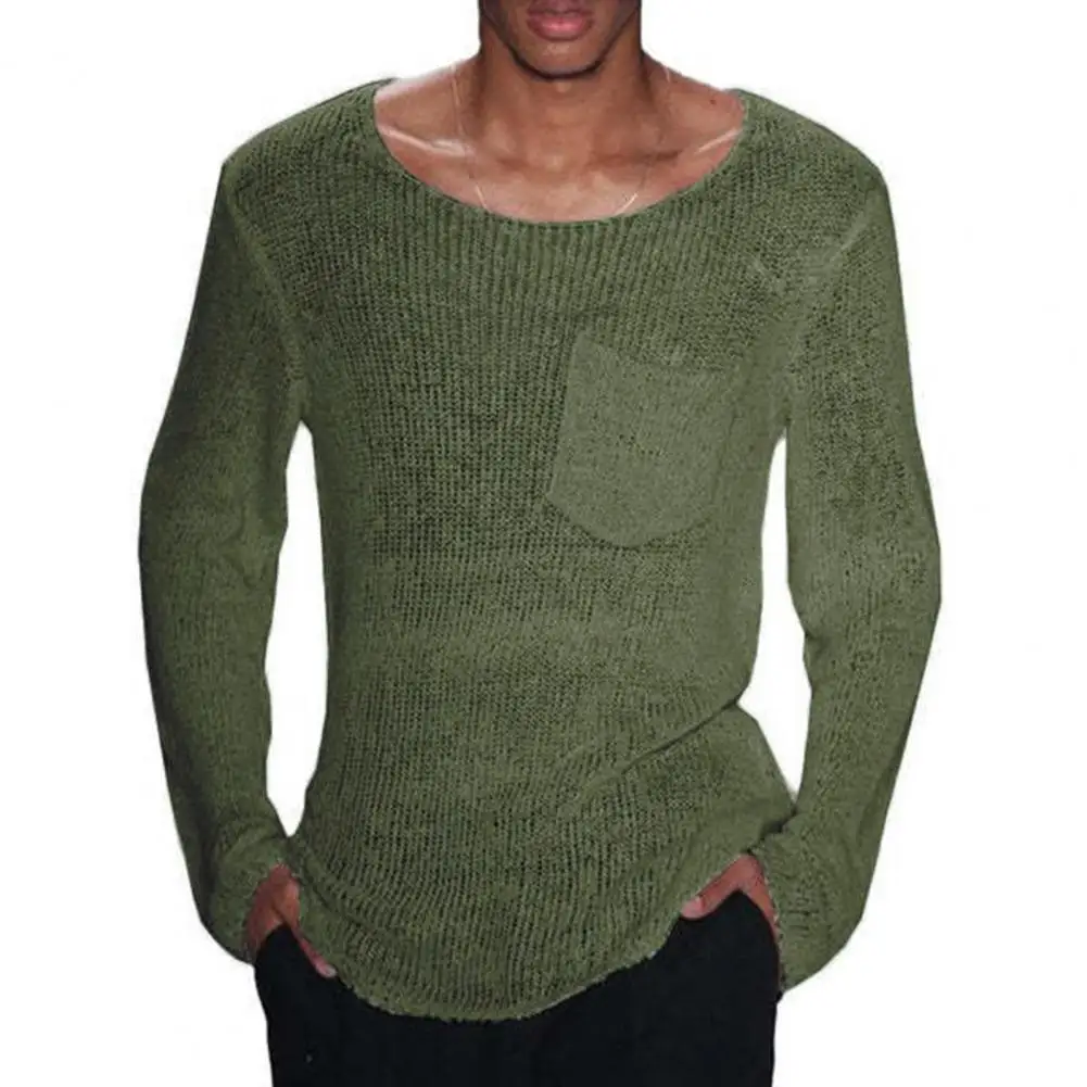 Pull Amissié à Col Rond pour Homme, Vêtement Décontracté, Style Fin, Triblockchain, Long