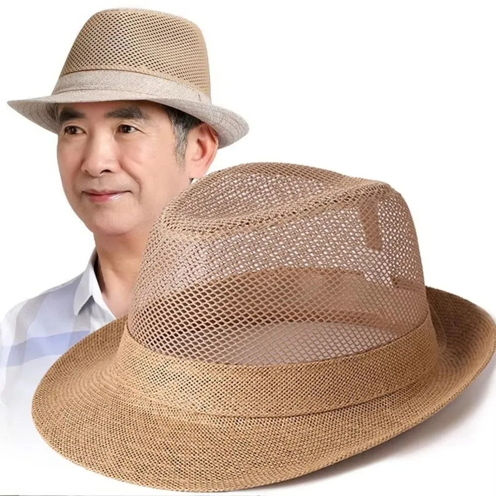 Hip Hop Breathable Mesh Top Hat Solid Color Lightweight Hollow Sun Hat Rolled Brim Sun Protection Beach Jazz Cap Summer Season view 4
