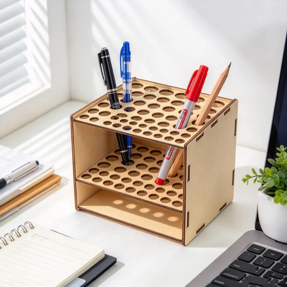 1pc Wooden Paint Brush Holder Artist Brush Holder, 67 Hole Paintbrush Holder Stand Desktop Organizer Portable Paint Brush Rack