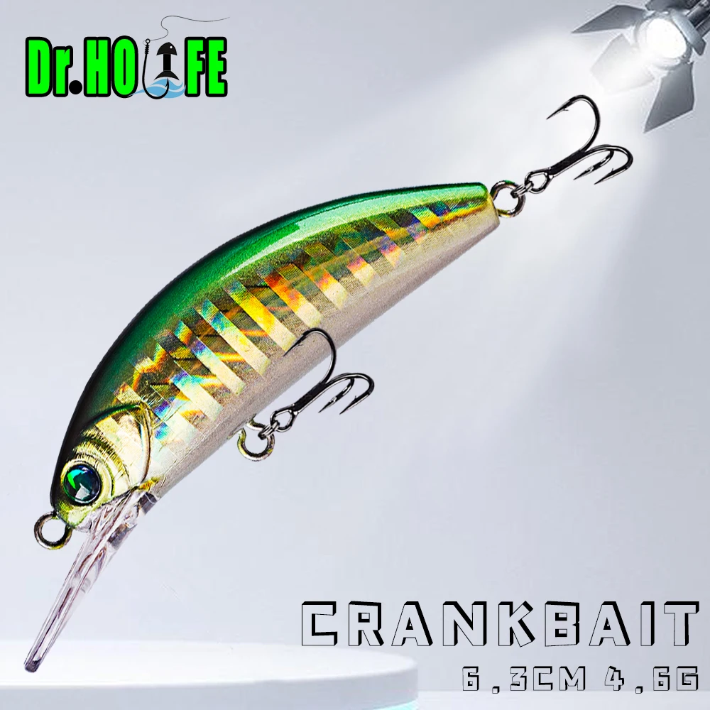 Dr.Holife 1PCS Medium Crankbait 6.3CM 4.6G Artificial Bait Hard Plastic Seabass Rattles Fishing Lure Saltwater Floating Tackle