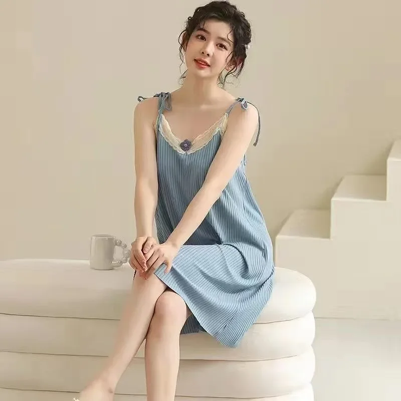 Nightdress Fat Sister 100 Kg Dresses Loose Extra Large Pajamas Mid-length Style Loungewear Comfort Sleeveless Suspenders Modal