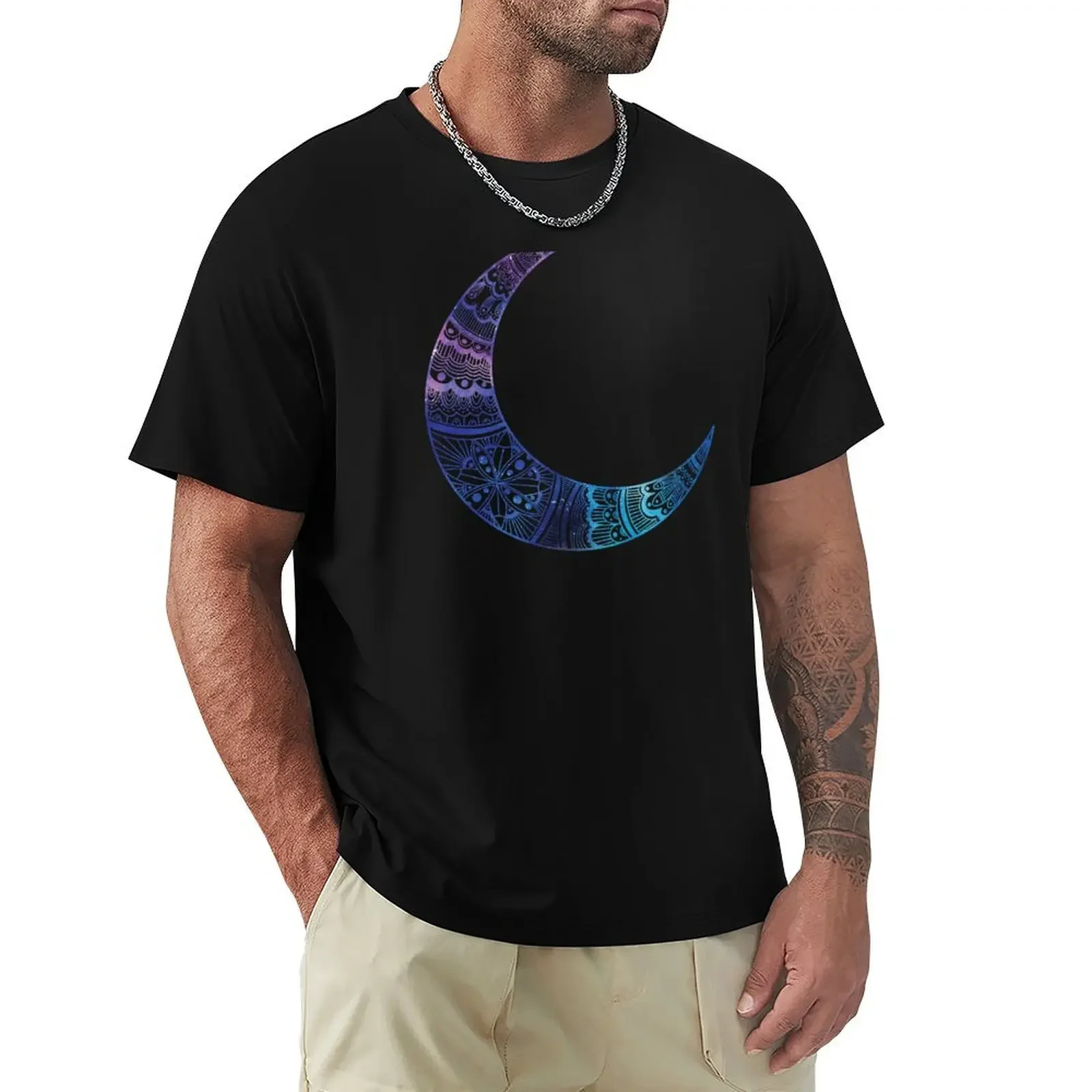 Moon Celestial Mandala Watercolor Purple Blue T-Shirt custom t shirt anime clothes baggy shirts Short sleeve tee men