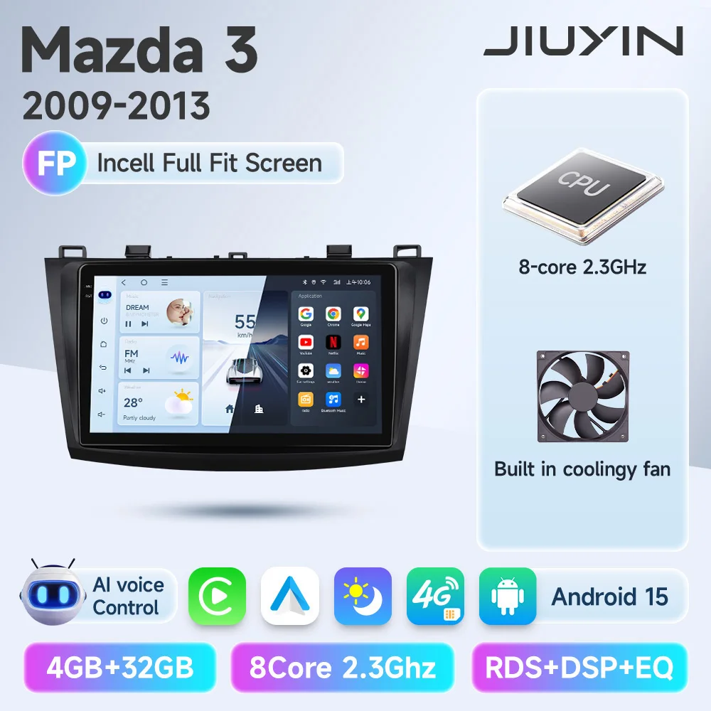 JIUYIN 2 Din Autoradio voor Mazda 3 2009 2010 2011 2012 2013 Android 13 Multimedia Speler 4G GPS Navigatie Carplay DVD Head Unit