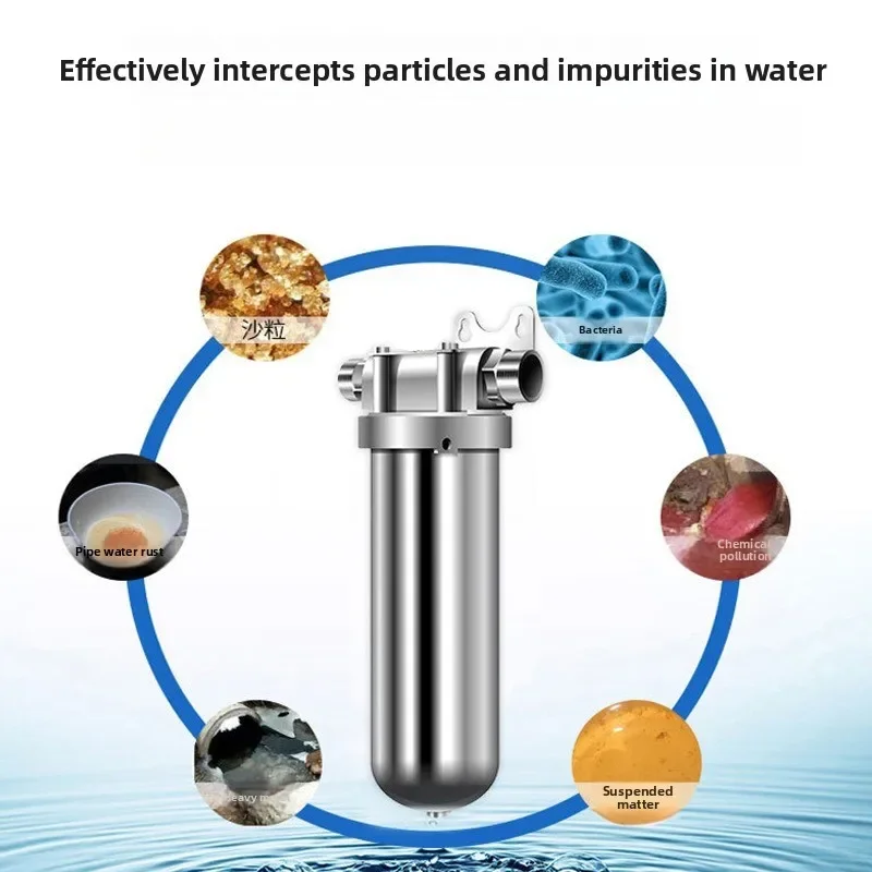 Pré-filtro doméstico bem água casa inteira purificador de água doméstico 304 aço inoxidável alto fluxo filtro de água de retrolavagem