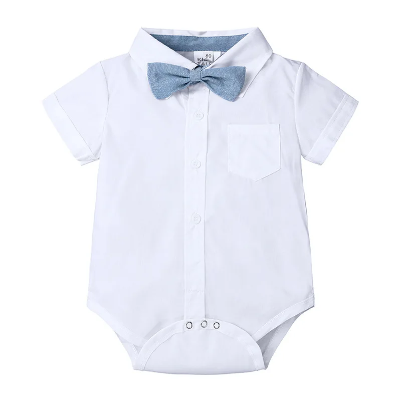 2 Stück Sommer Kleinkind Junge Outfits koreanische Mode Gentleman Krawatte Kurzarm Neugeborenen Stram pler Overalls Shorts Baby Sets BC2375-1