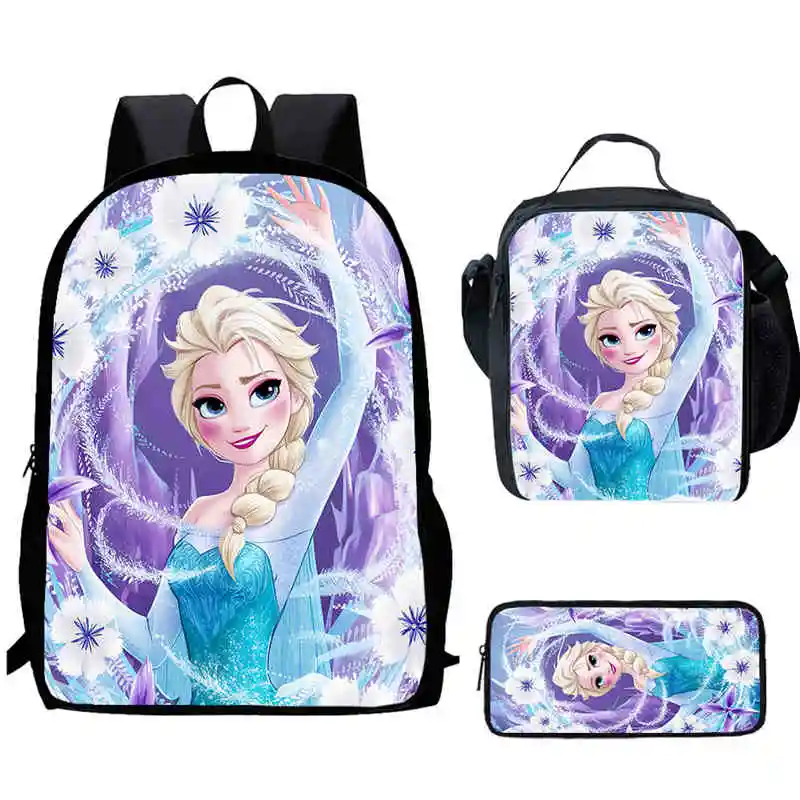 

Cartoon Fr-oz-en Child School Backpack With Lunch Bags Pencil Bags For Age 4-9 ,Light Weight School Bags For Boys Girls