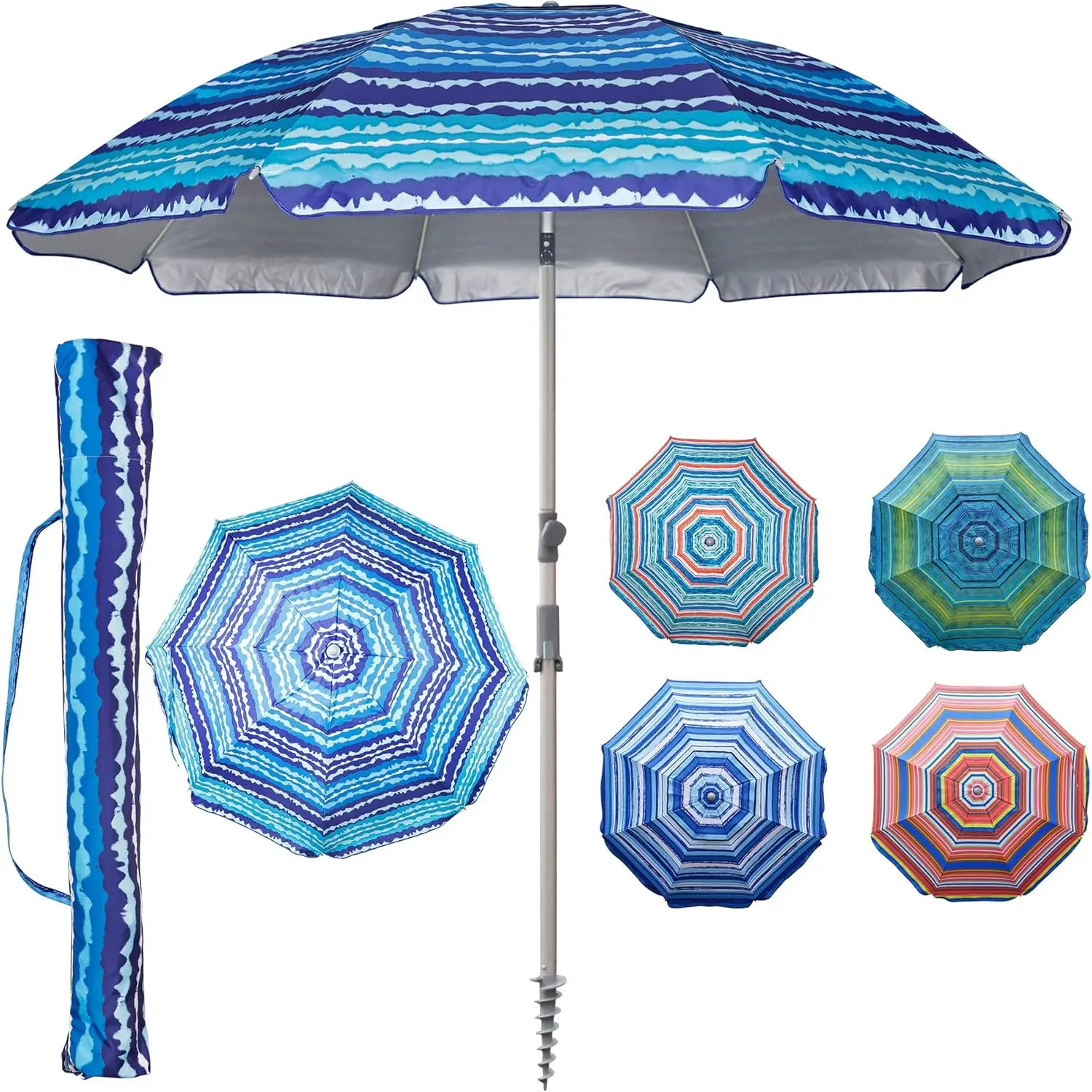 

7.2' Beach Umbrella with Sand Anchor, Outdoor Portable Beach Umbrella for Sand with Tilt Pole, Carry Bag, Air Vent