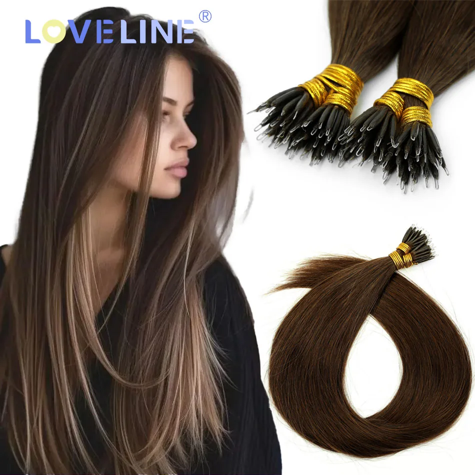 

LOVELINE HAIR Прямые нано-кольца для наращивания волос Virgin Remy Hair 14-24 дюйма 1 г/прядь Micro Bead Fusion Hair Коричневые наращивания