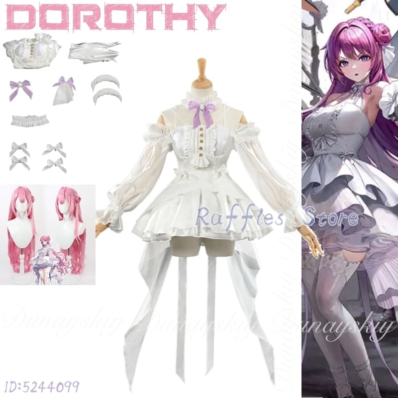 

Goddess of Victory: NIKKE Game Dorothy Cosplay With White Cropped Dress And Rose Buds Pink Long Wig Cosplay Costume Full Of Suit