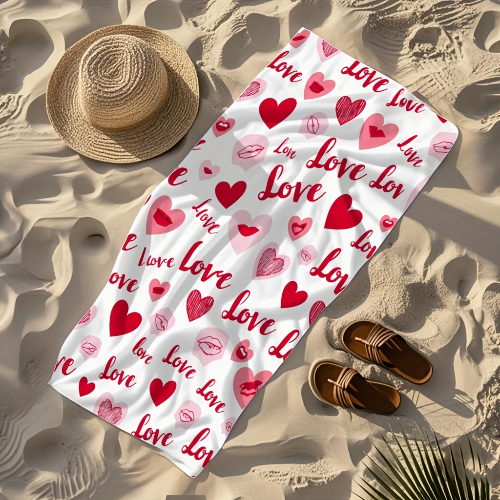Love Hearts and Kisses Print Bright Colors Lightweight Microfiber Sandproof Quick-Drying, Perfect for Travel Beach Fun