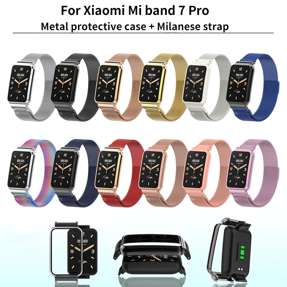 Миланский ремешок с петлей + металлический чехол для Xiaomi Mi Band 7 Pro, легкая регулировка, магнитный браслет, браслет для Mi Band 7 Pro, аксессуары