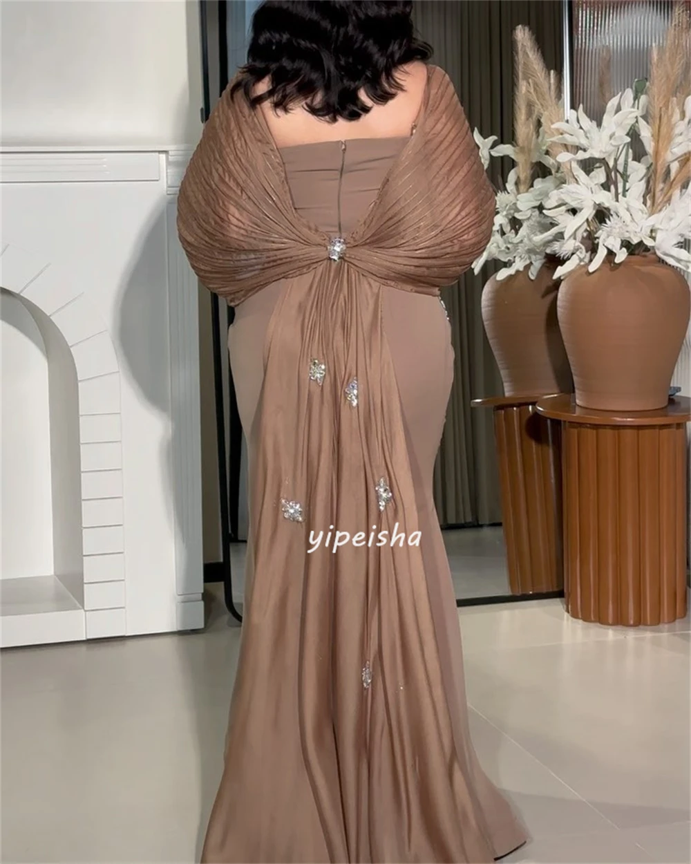 Simple Jersey Sequined Trumpet Spaghetti Strap Strapless Long Dresses Homecoming Dresses Fashion High Quality Exquisite