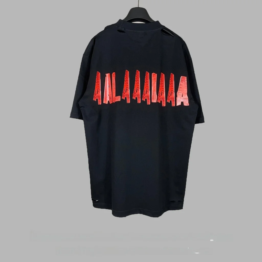 Red Tape Ceiling Style Loose Short Sleeve T-Shirt Unisex Trendy Brand Half Sleeve T-Shirt for Youth Summer Casual Wear