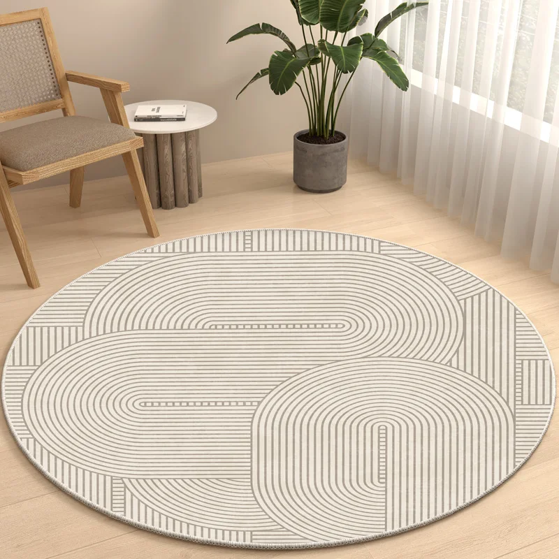 Wabi Sabi Style Round Large Area Carpet Living Room Household Line Geometric Anti Slip Carpets 2024 New Highend Light Luxury Rug