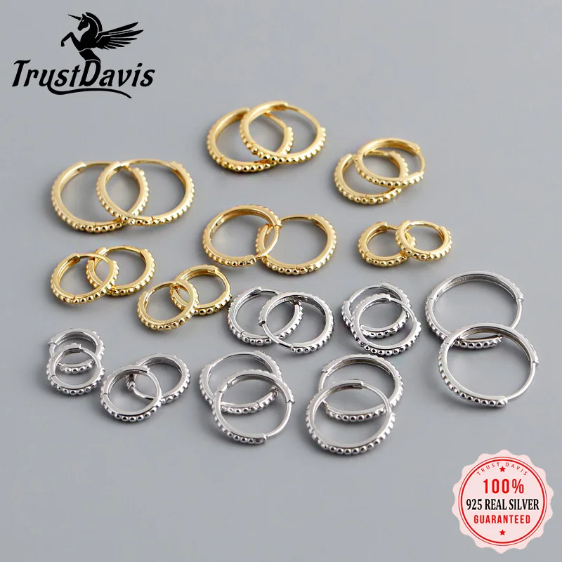 

TrustDavis Real S925 Sterling Silver Fine Fashion Round Wave Point Hoop Earrings for Women Girls Jewelry DS3878
