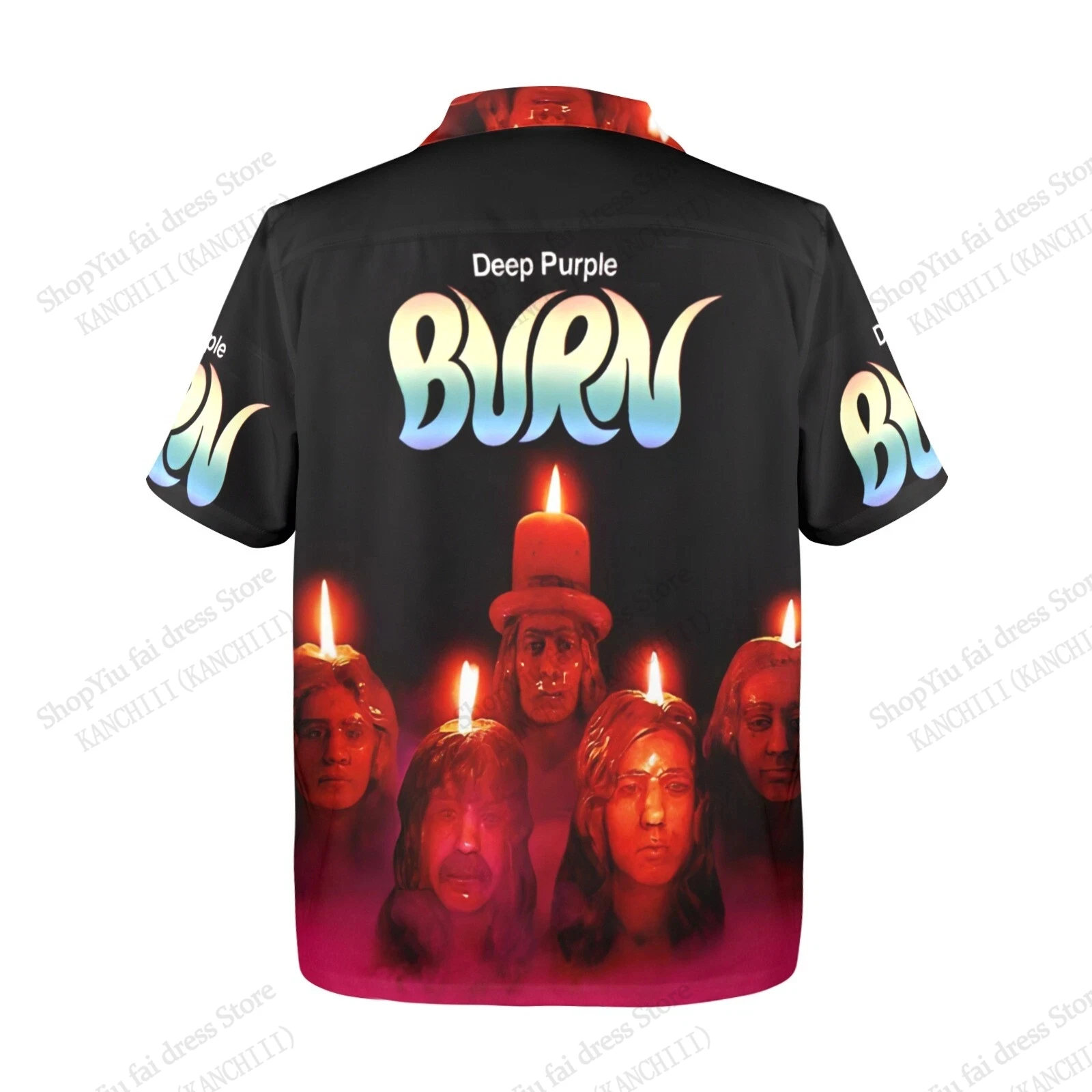 

Летняя гавайская рубашка темно-фиолетового цвета с принтом рок-группы, мужская и женская модная однобортная пляжная рубашка с коротким рукавом, мужская одежда