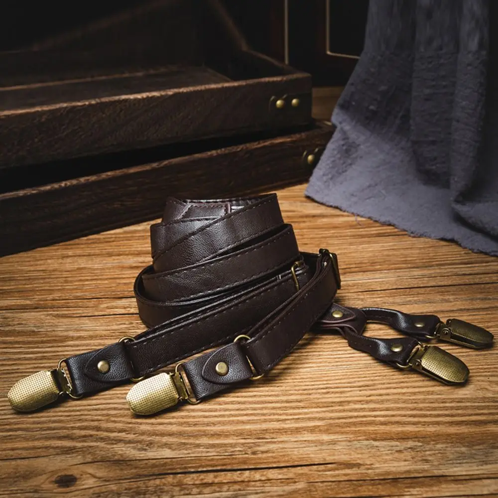 الحمالات السوداء الموضة للرجال البني النمط البريطاني الحمالات الجلدية مشبك معدني البدلة اكسسوارات الحمالة كليب هدية