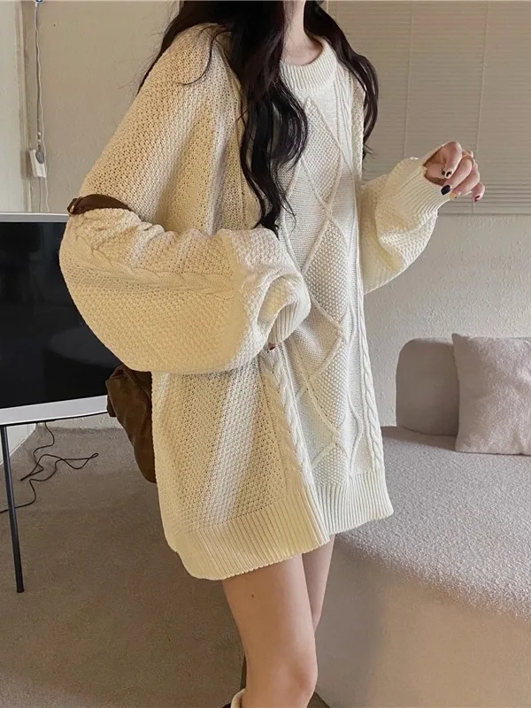 

Red Knitwear Lazy Sle Mid-Length Women's Autumn Winter New Arrival High-End Feelings Comfortable Fit round Ne Long Sve