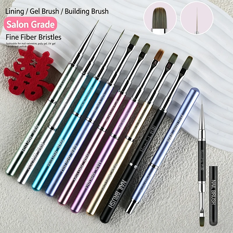 Professional Double End Nail Brush Metal Handle UV Gel Painting Liner Builder Pen Multifunction DIY Manicure Nail Art Tools