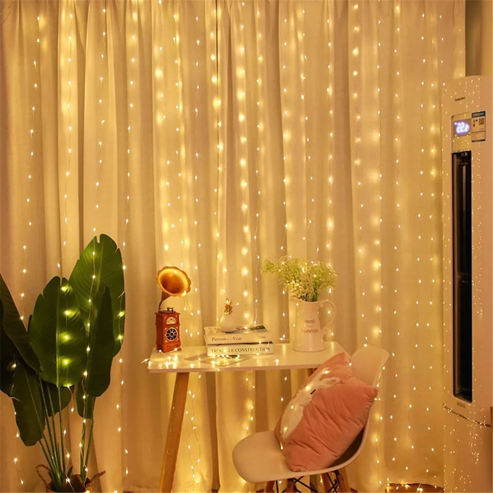 Imagem -06 - Usb Curtain String Lights para Decoração de Casa Lâmpadas Fadas Guirlanda Natal Feriado Festa Quarto Casamento Modos de Iluminação