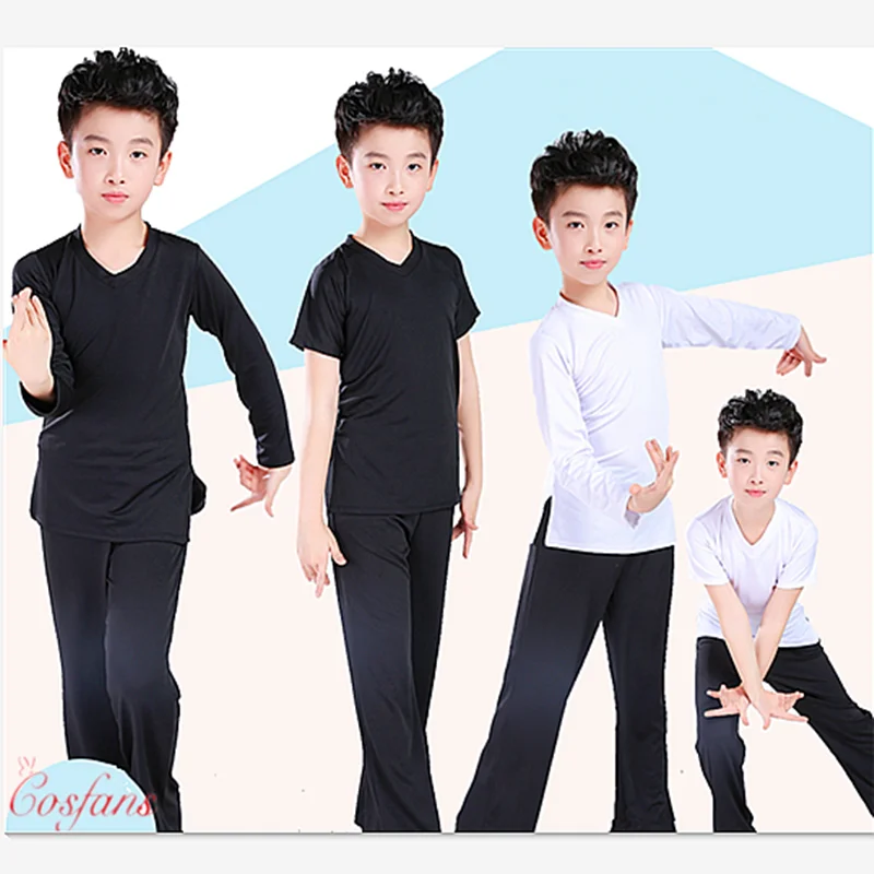 Boy Latin Dancewear Latin Dance Exercise clothes Ruffly Ballroom Stage Modern Boys Latin Dance training Clothes Shirt+pants sets