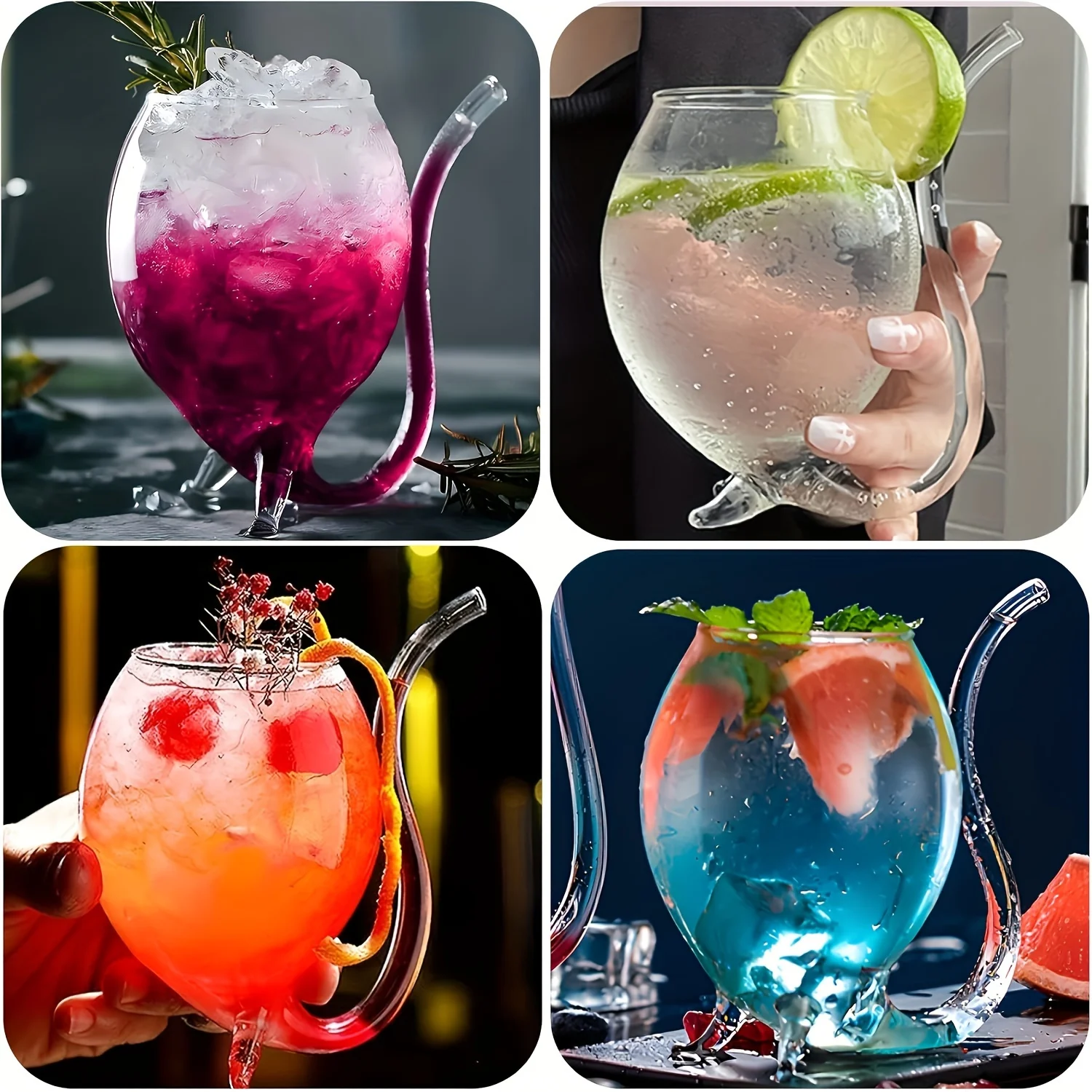 Vampire Wine Glass Creative Cocktail Glass, with Built-in Straw, Suitable for Cocktails, Wine, Juice, Ice Cream, Home Bar Party