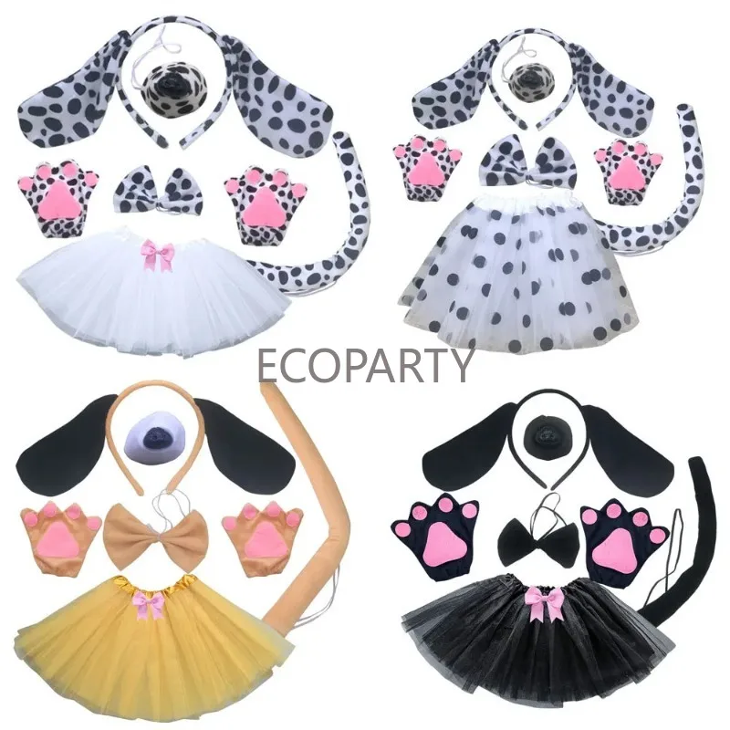 

Kids Plush Puppy Cartoon Spotted Dalmatian Animal Dog Headband Bow Tail Dress Up Outfit Carnival Arty Cosplay Costume Halloween