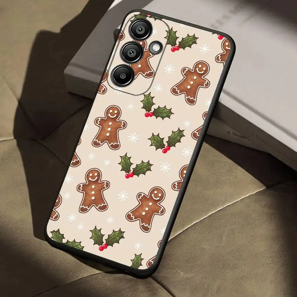 การ์ตูนต้นคริสต์มาสสโนว์แมนเคสโทรศัพท์สำหรับซัมซุง กาแล็คซี่ เอ 13,21 เอส,22,31,32,52,53,71,72,73,ปกสีดำนุ่ม