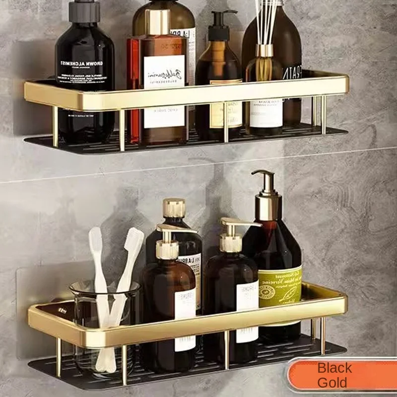 Bathroom Shelves Kitchen Bathroom Storage Shelves Black Gold Double Aluminum Shelves Bathroom Kitchen Hangers No Punch Holes