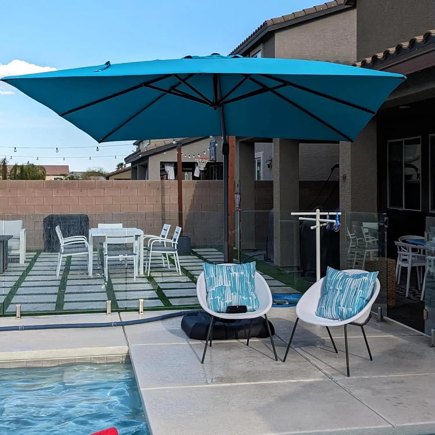 Rectangle Cantilever Patio Umbrella 360-degree Rotation Aluminum Offset for Garden Deck Pool 9'x11.5' Turquoise, Custom