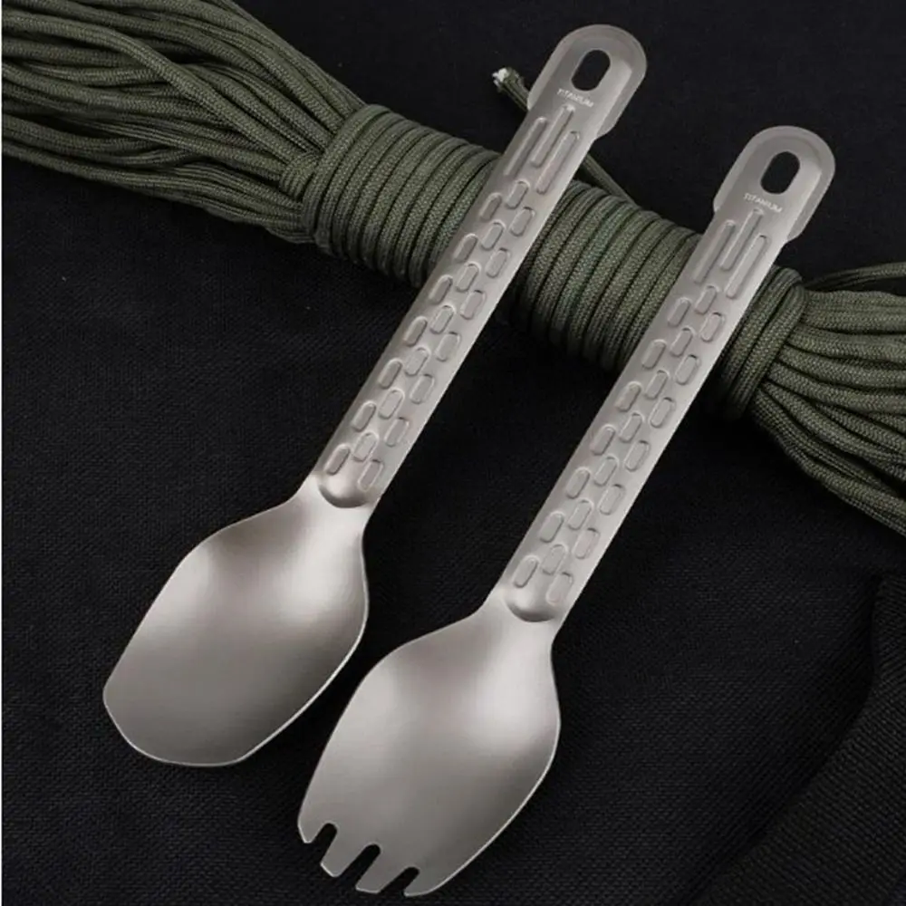 

New Portable Titanium Spoon Long Handle Environmental Light Titanium Cookware Cutlery Fork Outdoor Tool