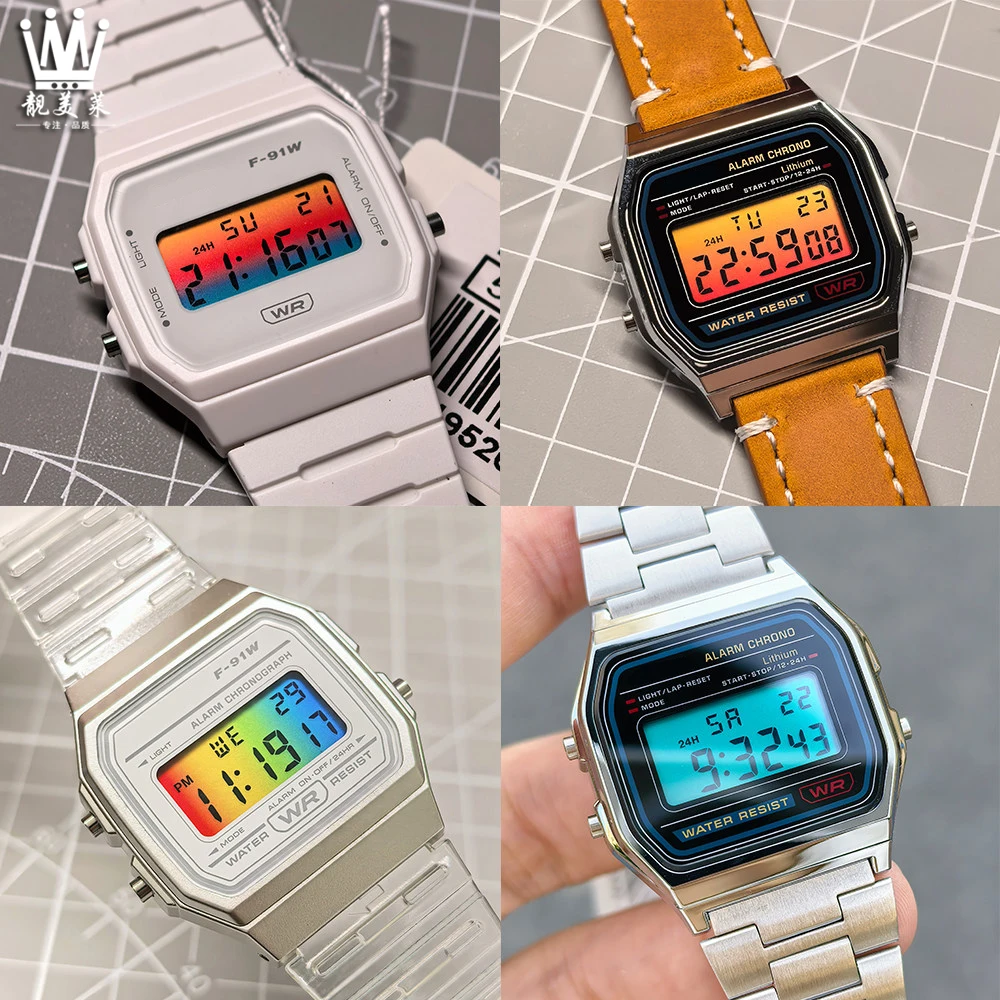 For Casio Small Square F-91W/A158W/A159W Series Screen Modification Stickers Rainbow Gradient Display Screen Coating Accessories