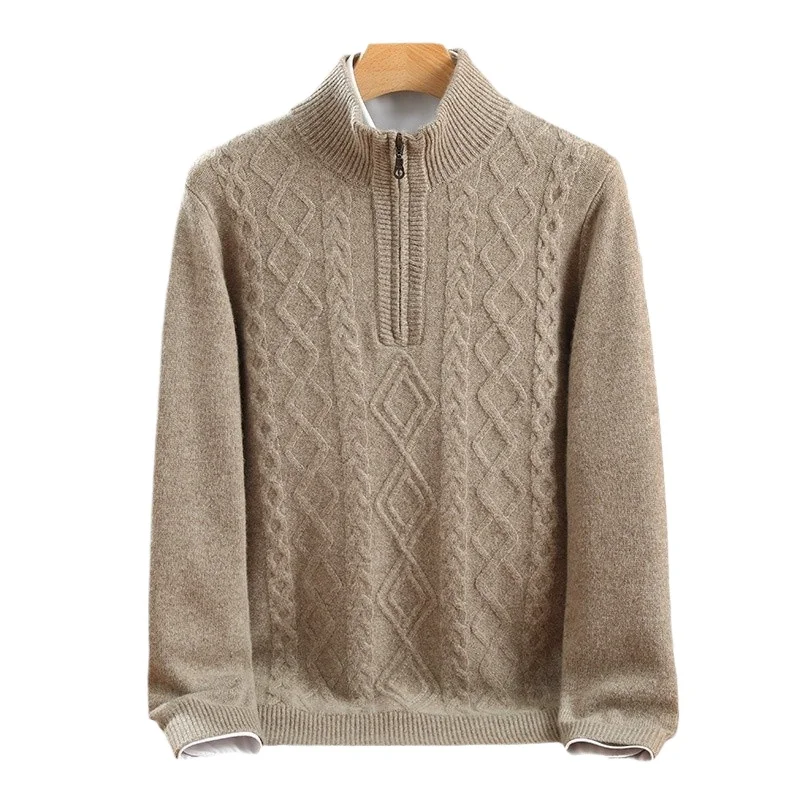 Autumn Winter Cashmere Sweater Men's Long Sleeve Zipper Collar Sweater Business