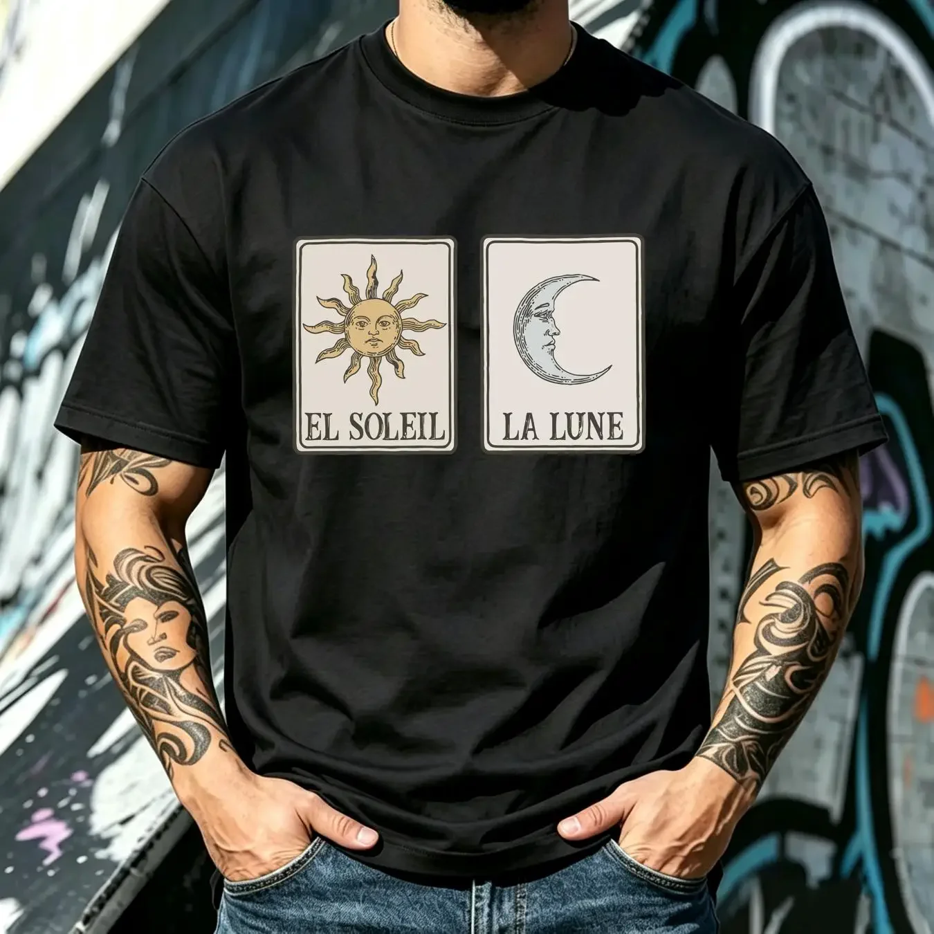 washed T Shirt Boho Sun and Moon Celestial TaroT Hippie Bohemian Festival Mystical Aesthetic Clothing long or short sleeves