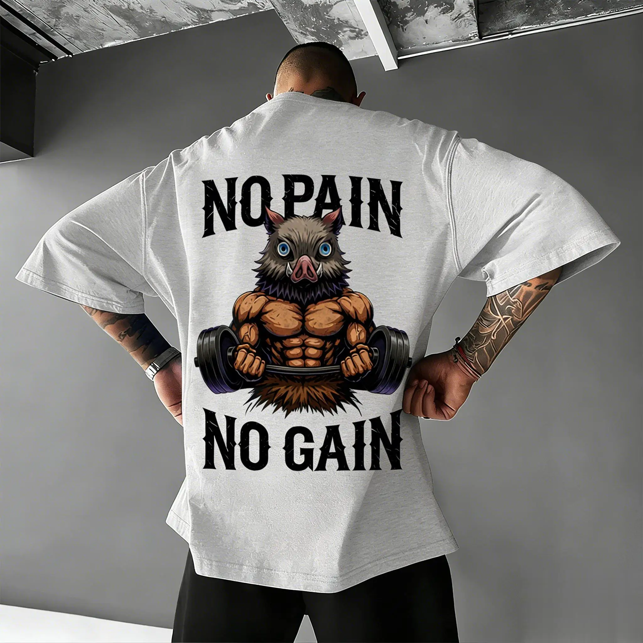 Camiseta Gráfica Demon Slayer Inosuke para Homens e Mulheres, Streetwear Oversized, Camiseta de Algodão, Verão 2026, Manga Curta, Tops Casuais para Ac
