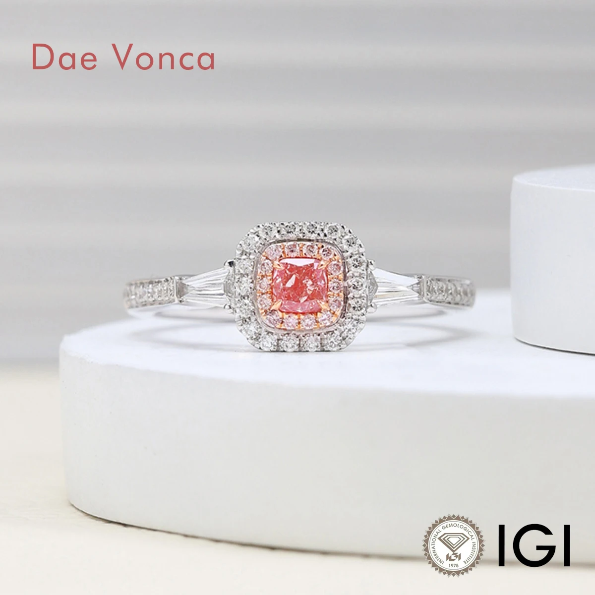 IGI Pink Cushion Cut Diamond Halo Ring Square Au750 Fancy Pink Cushion Lab Grown Diamond Engagement Rings Luxury Jewelry