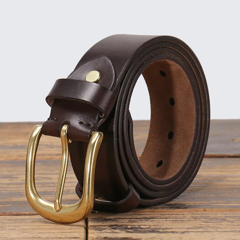 

Belt New Men's Fashion Metal Alloy Needle Button Top Layer Cowhide Trouser Genuine Leather Jeans Business