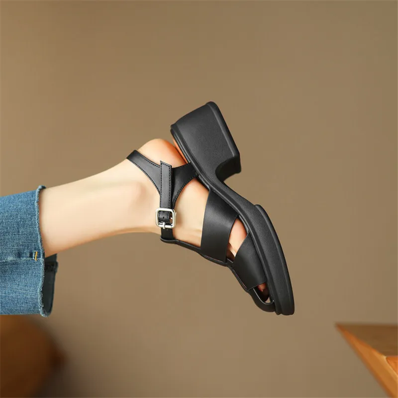 2023 Summer Sandals Split Leather Roman Sandals for Women Casual Buckle Strap Platform Shoes GLADIATOR Thick Heel Women Shoes