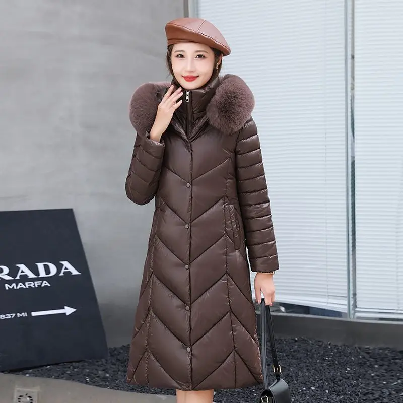 2023 New Women Down Cotton Coat Winter Jacket Female Mid Length Version Parkas Thick Warm Outwear Hooded Fur Collar Overcoat