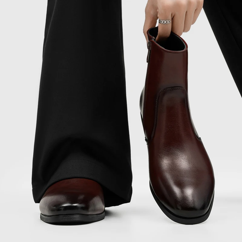 New Autumn Winter Men Business Formal High Top Boots Simple Fashionable Height Increasing Versatile for Daily Commuting