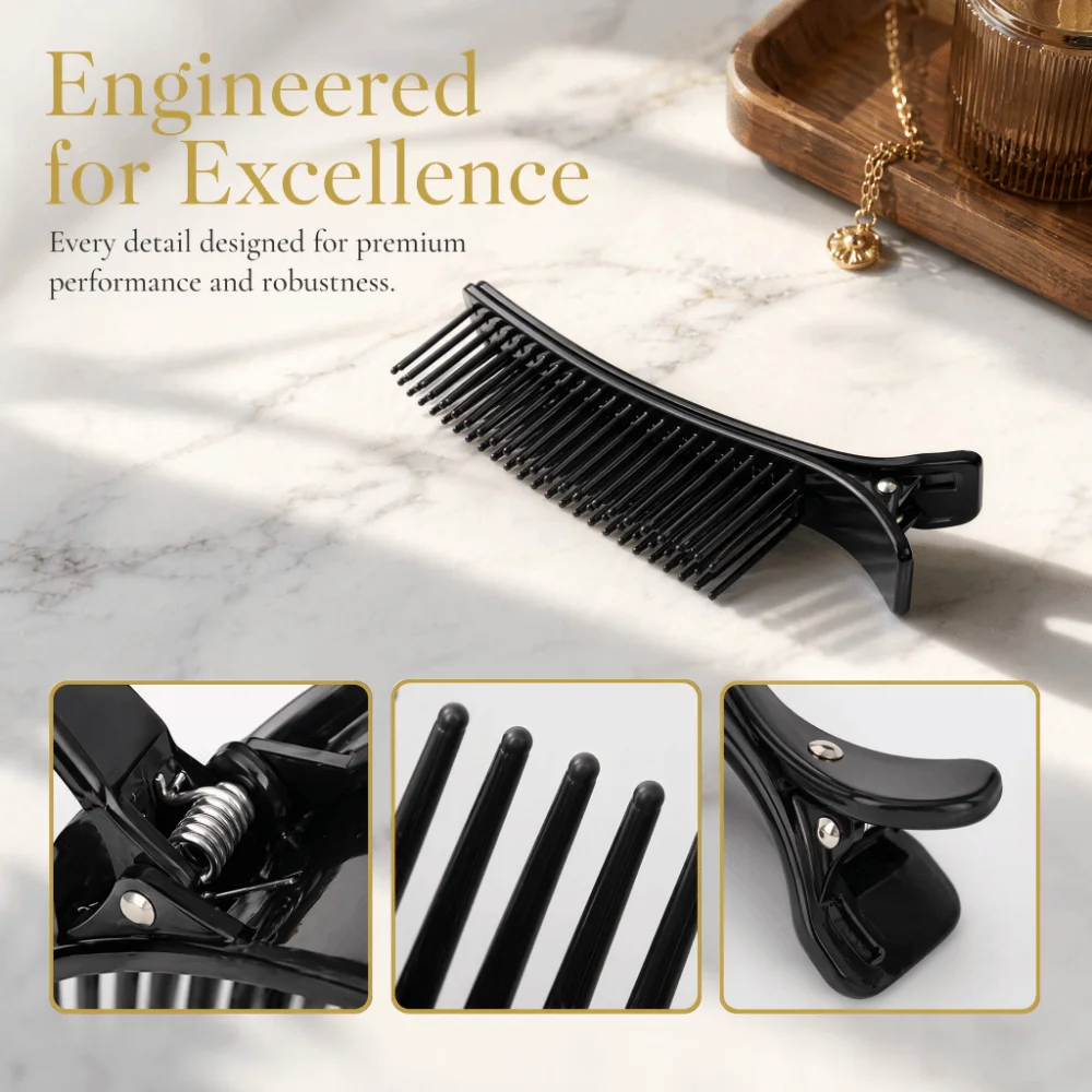 2PCS Durable Hair Sectioning Clips Black Efficient Hair Styling Clips Portable Multi-function Hairdressing Clips