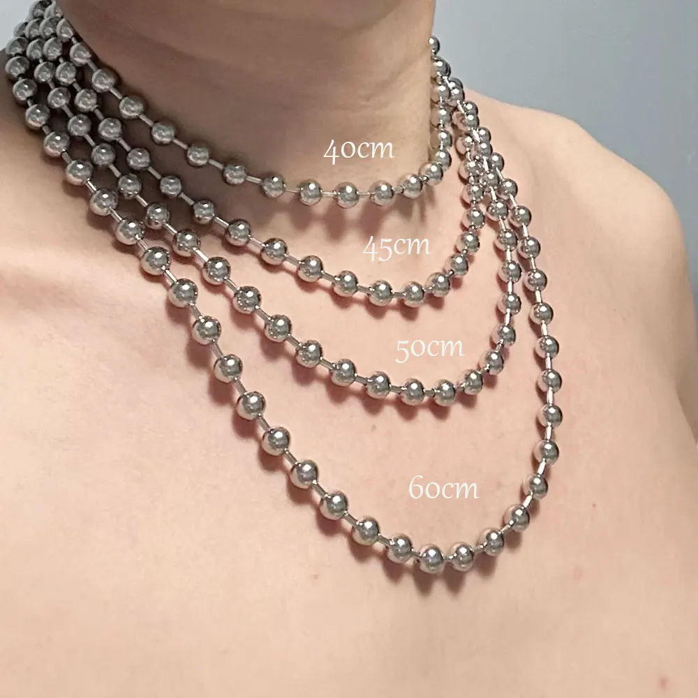 6/8/10mm Stainless Steel Ball Chain Layering Necklace for Women Men Oversize Chunky Chain Choker Grunge Aesthetic Y2K Necklace