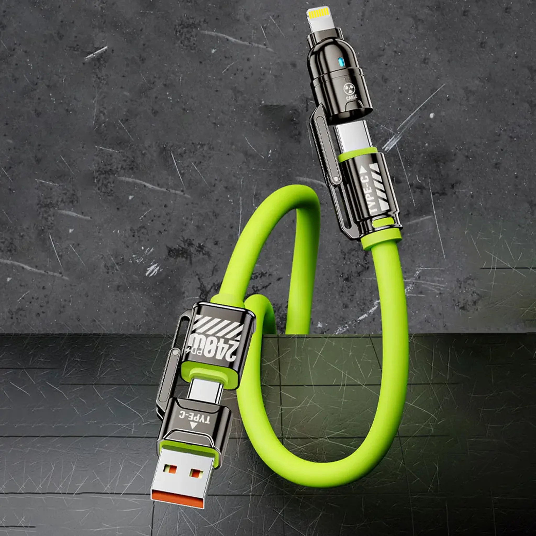 240W 4-in-1 Kirsite Cable Super Fast Charging Multiple Functions for iPhone16 Pro Max for iPad Tablet Mobile Phone for Samsung